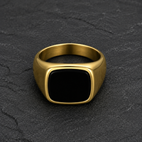 Bague Chevalière Classique JLM pour Homme, Plaqué Or 18K, Onyx Noir, Acier Inoxydable Poli, Bijoux Vintage, Vente en Gros