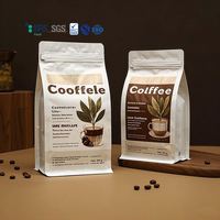 Paquet de sac à soufflet latéral à fond plat refermable imprimé personnalisé, pochette de café debout à fermeture éclair avec valve