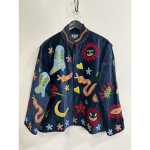 Hand Embroidered Velvet Jacket Women's Mandarin Collar Full Sleeve Colorful <b>Pattern</b> Autumn Wear in wholesale price - Product Image 1