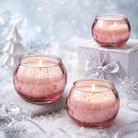 Vase à bougie chauffe-plat en verre mercure rose poudré de qualité supérieure, avec des paillettes dorées, pour un ambiance saisonnière, un mariage, un spa ou comme cadeau