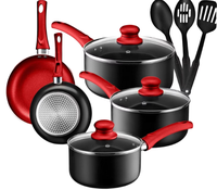 Ensemble de casseroles antiadhésives rouges 4 pièces avec casserole, poêle et couvercle en verre pour la cuisine à domicile
