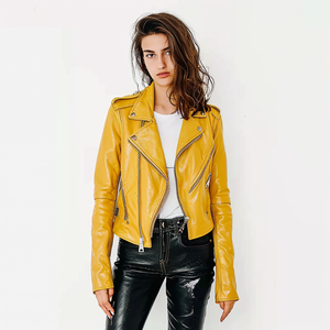 <span class=keywords><strong>Veste</strong></span> de motard <span class=keywords><strong>en</strong></span> <span class=keywords><strong>simili</strong></span> <span class=keywords><strong>cuir</strong></span> pour femme, couleur moutarde unie, manches longues, sur mesure <span class=keywords><strong>en</strong></span> gros - Product Image 6