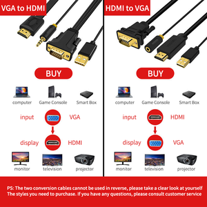 Veggieg nóng bán kết nối mạ vàng cho <span class=keywords><strong>VGA</strong></span> để HDMI Nam đến nam cáp với âm thanh và cáp điện 1.5m 2m 3m - Product Image 5