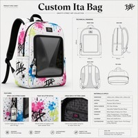 Sac à dos urbain personnalisé style Ita Bag avec fenêtre de présentation, rembourrage en maille, bretelles rembourrées réglables, deux poches latérales et poche intérieure