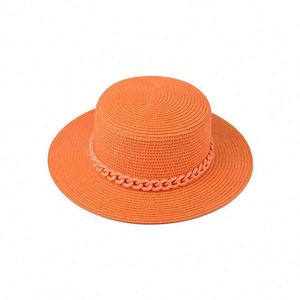 Sombrero para el sol al aire libre Cadena colorida Gorra plana de ala grande Moda informal Sombrero de paja cien - Product Image 4