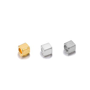 Perles carrées en cuivre plaqué or et argent, perles d'espacement cubiques pour la fabrication de bijoux, accessoires pour bracelets DIY, trous de 4 mm - Product Image 4