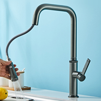 Robinet de salle de bain commercial gris anthracite à arc élevé avec poignée unique, design moderne en laiton et douchette extractible