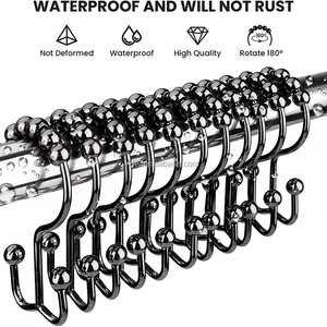 Anneaux de <span class=keywords><strong>rideau</strong></span> de douche, crochets de <span class=keywords><strong>rideau</strong></span> de douche à Double glissière en métal <span class=keywords><strong>pour</strong></span> tringles de douche de salle de bain - Product Image 4