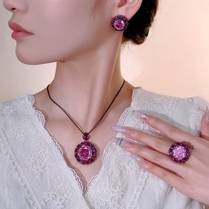 Parure de bijoux écologiques en cuivre anti-ternissement, zircon rose 18-16mm, motif nid d'oiseau, durable, de luxe, haut de gamme, avec pendentif et boucles d'oreilles - Product Image 6