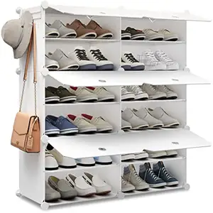 Tragbarer Schuh regal Organizer 24 Paar Tower Shelf Storage Cabinet Stand Erweiterbar für Heels Boots Slippers 6 Tier White