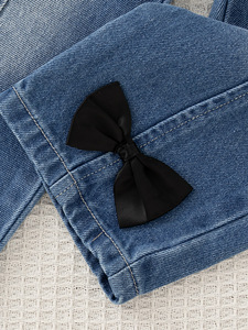 Completo Estivo per Bambine <span class=keywords><strong>4</strong></span>-7 Anni, Camicia Rosa e Bianca con Fiocco e <span class=keywords><strong>Pantaloni</strong></span> in Denim, Outfit in <span class=keywords><strong>3</strong></span> Colori - Product Image 5