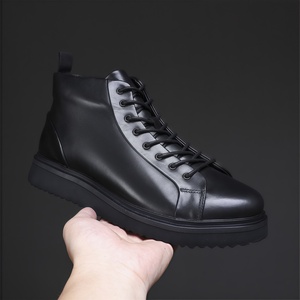 Bottes Martin de luxe pour hommes, style coréen, tendance, en cuir véritable, à plateforme, rehaussantes, bottes de travail et à lacets - Product Image 4