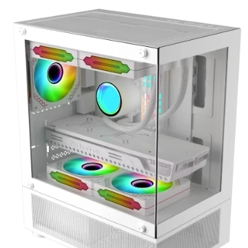 Boîtier d'ordinateur de jeu en acrylique avec boîtier de cpu blanc en verre latéral pour lcd, boîtier d'ordinateur de jeu en acrylique atx