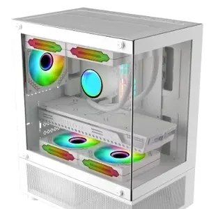 Full tower desktop with lcd side glass white pc casing cpu cabinet atx acrylic cooling gaming computer case