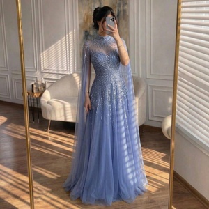 Abito da sera Serene Hill LA72386A con collo alto, maniche a mantella e ricami di paillettes, elegante abito da festa per donna 2026 - Product Image 3