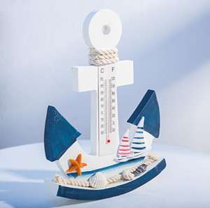 Thermomètre d'ancre de bateau en <span class=keywords><strong>bois</strong></span> de style méditerranéen crochet décoration de la maison pendentif mural européen thermomètre d'ancre de balançoire - Product Image 6