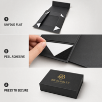 Boîtes cadeaux en carton recyclé pliables à plat avec logo personnalisé de luxe professionnel, fermeture magnétique noire