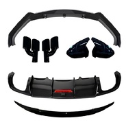 Kit carrosserie extérieur 5 pièces aspect fibre de carbone noir brillant pour Audi A4 S4 B9 2017-2020 : diffuseur de pare-chocs arrière, spoiler et lèvre avant