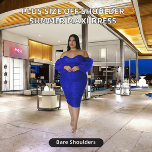 Vestido Maxi Bodycon de Verano para Mujer, Moda, Manga Larga, Hombros Descubiertos, Fiesta, Tallas Grandes, Sexy, Malla, Ecológico, Natural, Servicio ODM OEM - Product Image 2