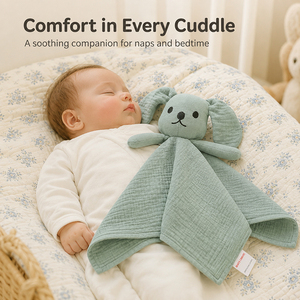 Doudou en mousseline 100 % coton biologique pour bébé, couverture de sécurité douce en forme de lapin pour nouveau-né - Product Image 4