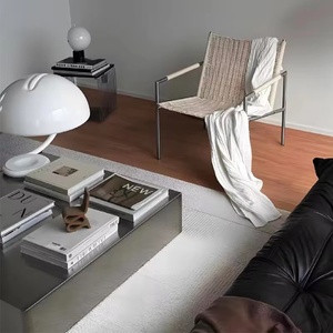 Mesa de Centro Moderna de Acero Inoxidable con Acabado Mate Cepillado, Mesa de Té Cuadrada para Sala de Estar, Duradera y Fácil de Limpiar - Product Image 4