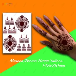 Pegatinas de tatuaje temporal de Henna marrón granate personalizadas, patrón de encaje, tatuajes falsos, misterio, flor de Mandala Sexy, pegatina de Henna