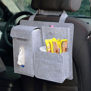 Sac de rangement pour siège arrière de voiture en feutre gris foncé, design sportif, forme et taille personnalisées, avec plusieurs poches, pour la vente en gros - Product Image 3