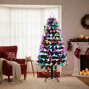 For UL Certified 5FT/160T LED XMAS <b>TREE</b> High Quality 180cm Large Pre-Lit Fiber Optic <b>Light</b> Hinged Metal for Holiday Decorations - Product Image 3