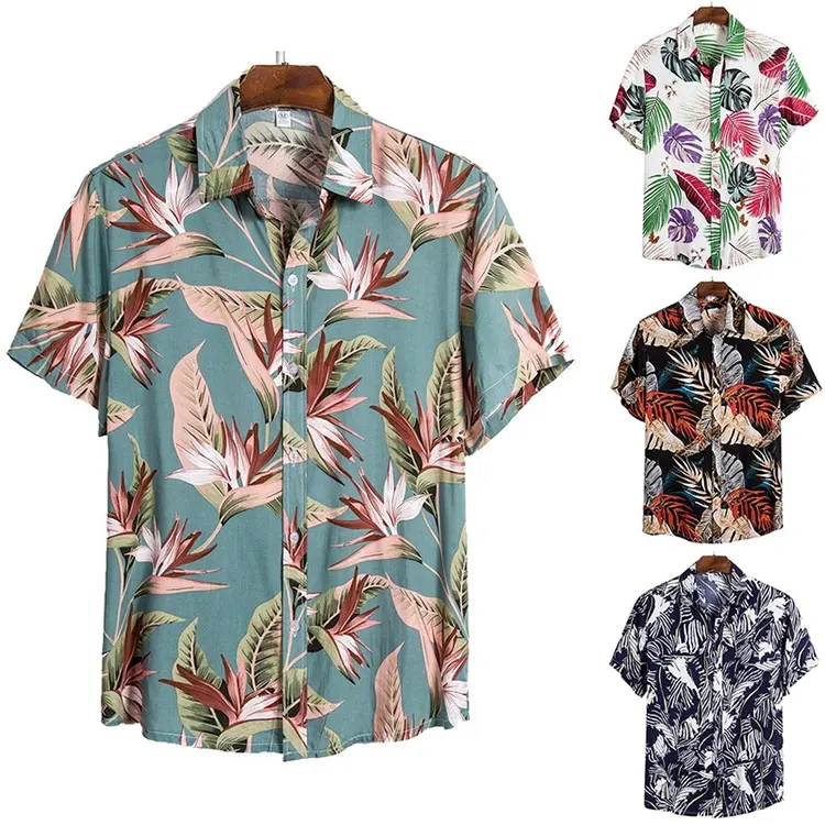 Novidade camisa de férias masculina camisas casuais com um botão camisas selvagens estampadas blusas de manga curta camisa resort