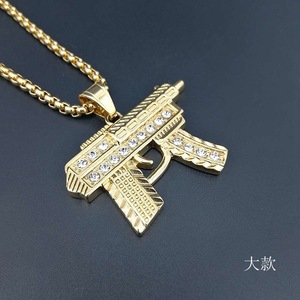 Collier pendentif en or pour hommes bijoux hip hop acier inoxydable diamant cristal strass pierre machine <span class=keywords><strong>fusil</strong></span> pistolet <span class=keywords><strong>à</strong></span> bascule - Product Image 6