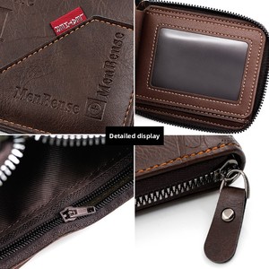 Dompet PU Pendek Pria Modis Gaya Amerika Eropa Dompet Koin Kapasitas Besar Banyak Slot Kartu Lipat Tiga - Product Image 4