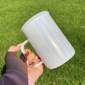 Almacén de EE. UU. Listo para enviar 25 paquetes de brillo holográfico brillo 17oz Sublimación Taza de <span class=keywords><strong>Camper</strong></span> de vidrio de color en blanco con tapa de PP - Product Image 6
