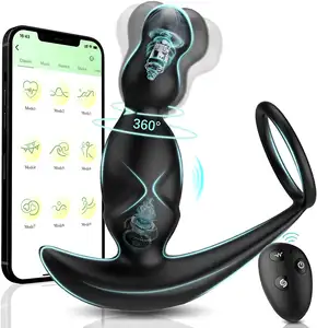Mainan seks Vibrator steker Anal kontrol aplikasi meglovers untuk pria pemijat prostat 360 stimulasi rotasi steker pantat pria dengan ayam