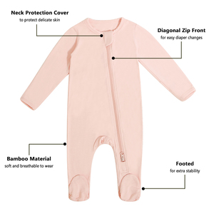 편안한 스판덱스 대나무 섬유 아기 발 장난 꾸러기 긴 소매 지퍼 앞 대나무 어린이 의류 매일 놀이 및 외출을위한 의류 - Product Image 2