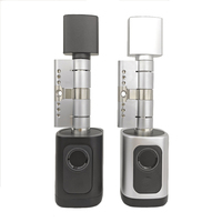 Serrure de porte cylindrique à empreinte digitale et mot de passe Tuya APP avec entraxe réglable de 60 à 90 mm - Couleurs Noir/Argent, 2 clés incluses