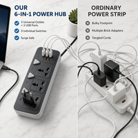 Multiprise portable personnalisée pour appareils électriques, 3 prises universelles, 2 USB, 1 port Type-C, rallonge pour la maison et le bureau