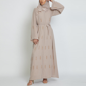 アラビアンイスラム服カスタムシフォンビーズオープンアバヤ女性用イスラム教徒用ドレス - Product Image 1