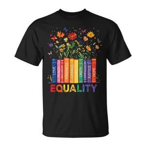 T-shirt Fierté de l'égalité, Livres arc-en-ciel, Amour, Paix, Gentillesse, Diversité, Unité, Justice, Espoir, LGBTQ, Droits humains, Message - Product Image 1