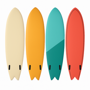 Planche de <span class=keywords><strong>surf</strong></span> hybride de poisson rétro personnalisée petites vagues planche en fibre de verre de couleur personnalisée queue d'hirondelle double aileron EPS époxy OEM eaux de l'océan - Product Image 2