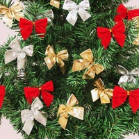 12 nœuds rouges de Noël en tissu, décorations de nœuds prêts à accrocher pour sapin de Noël, ornements de Noël, bricolage pour les fêtes