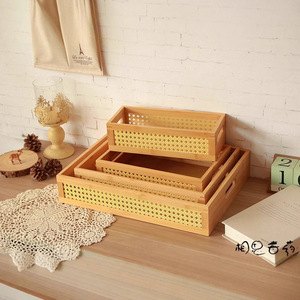 Multi-purpose desktop organizer, rattan frame, wooden storage <b>box</b>, cosmetic storage basket, miscellaneous items, snack woven - Product Image 3