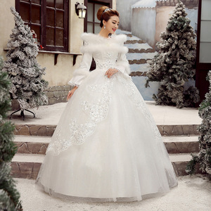 S828Q 2025 nuove spose si sposano in inverno caldo e spesso a maniche lunghe autunno inverno temperamento alla moda abito da sposa - Product Image 4