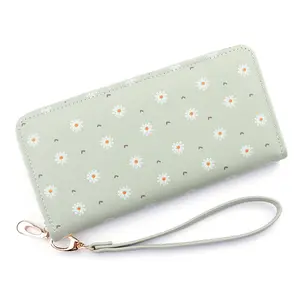 2021 fashion lady small flower print purse pu leather long zipper floral wallets for woman