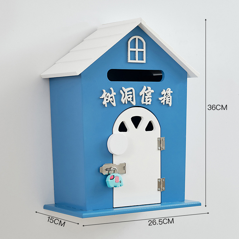 New large blue tree hole mailbox with lock