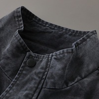 Veste en jean ample et délavée style vintage pour homme, col montant, fermeture éclair, dégradé de couleurs
