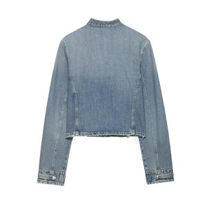 ZEVITY Vente en gros 2026 – Veste courte en <span class=keywords><strong>jean</strong></span> élégante pour femme, style rétro, avec boucles décoratives, manches longues et col montant - Product Image 2