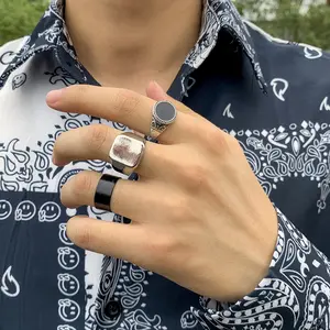 남성 패션 힙합 금속 너클 손가락 반지 손 보석 3 조각 간단한 복고풍 기하학적 반지 세트
