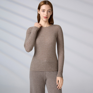 Casual Winter Knitted Top Minimalist Style Solid Color Women's Ribbed <b>Pullover</b> Long Sleeve Knitwear Crewneck Wool Sweater - Product Image 1
