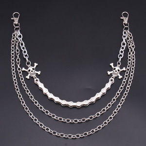 โซ่คาดเอวสองชั้นลายหัวกะโหลกสไตล์พังก์สำหรับผู้ชาย โซ่คล้องกางเกงดีไซน์โครงกระดูกสีเงินทิเบตสำหรับใส่ทุกวัน - Product Image 3