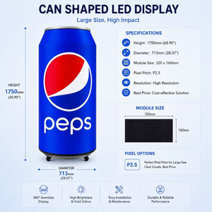 จอแสดงผล LED รูปทรงกระป๋องขนาดใหญ่ |   360 °   หน้าจอโฆษณาดิจิทัลพร้อมตัวเลือกติดตั้งระบบทำความเย็น จอแสดงผลโฆษณาสำหรับเครื่องดื่ม ขนาด P1.25–P2.5 - Product Image 6